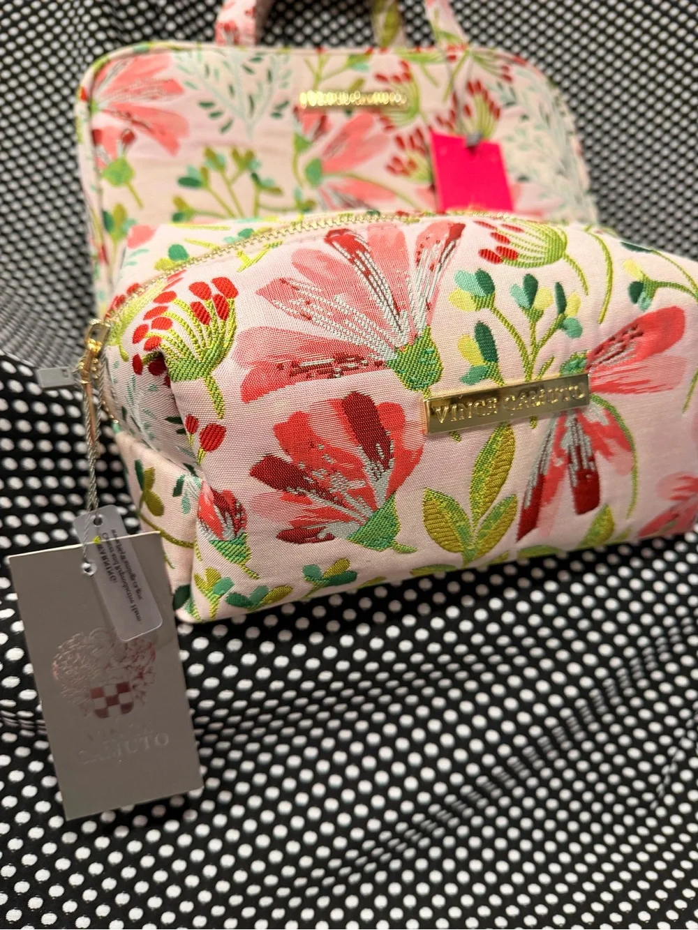 Vince Camuto Pink Floral Cosmetic Bag Set